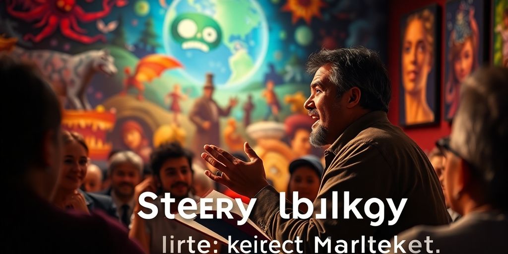A storyteller captivates an audience with engaging visuals.